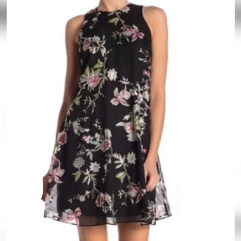 Calvin klein Foil Floral Trapeze Sleeve Dress